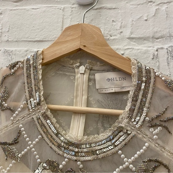 BHLDN || Mariposa Beaded Sequin Mesh Dress Bride Wedding Reception Ivory 6 - Picture 6 of 12